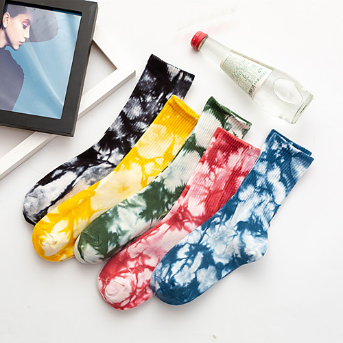 

Athletic Sports Socks 5 Pairs Tie Dye Long Women's Men's Crew Socks Tube Socks Breathable Sweat wicking Comfortable Gym Workout Basketball Running Skateboarding Sports Colorful Cotton Rainbow
