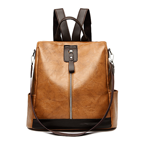 

Women's Unisex Leather School Bag Rucksack Commuter Backpack Large Capacity Waterproof Zipper Color Block Sports & Outdoor School Backpack Black Green Brown