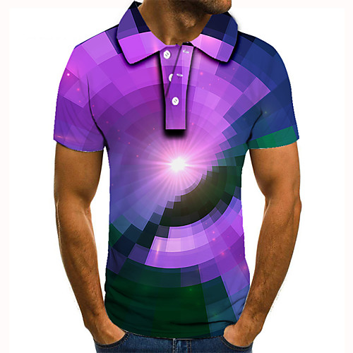

Men's Polo 3D Print Graphic Print Short Sleeve Daily Tops Basic Purple
