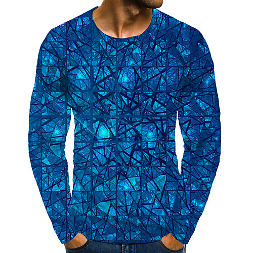 

Men's T shirt 3D Print Graphic Solid Colored Print Long Sleeve Daily Tops Basic Blue