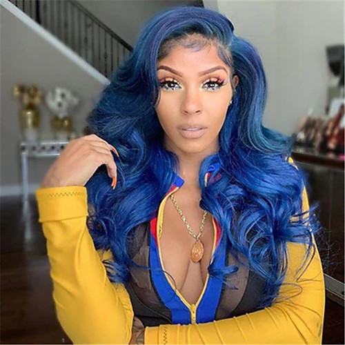 

Blue Big Wave European And American Fashion Wig Ladies Chemical Fiber Anime Cos Blue Full Headgear Mid-Length Curly Hair Cover 26inch