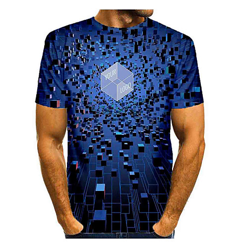 

Men's T shirt 3D Print Graphic Abstract Short Sleeve Daily Tops Basic Blue