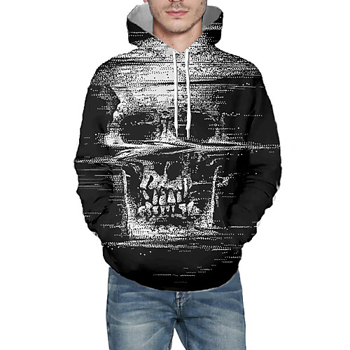 

Men's Pullover Hoodie Sweatshirt Graphic 3D Skull Hooded Daily 3D Print Basic Hoodies Sweatshirts Long Sleeve Gray