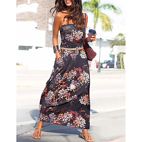 

Women's Sheath Dress Maxi long Dress Black Red Dark Gray Navy Blue Sleeveless Floral Print Backless Print Summer Strapless Hot Casual Sexy 2021 S M L XL XXL