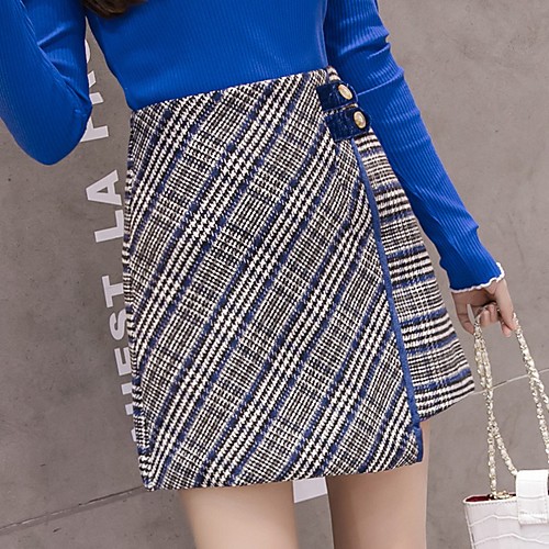 

Women's Daily Wear Basic Cotton Skirts Plaid Blue Yellow / Mini / Slim