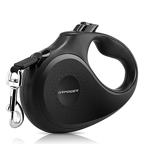 

16.4 feet nylon retractable dog leash with nylon ribbon cord, hand grip, one button brake & lock for medium dogs