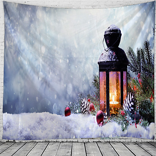 

Christmas Wall Tapestry Art Decor Blanket Curtain Picnic Tablecloth Hanging Home Bedroom Living Room Dorm Decoration Polyester Candle Snowflake Gift