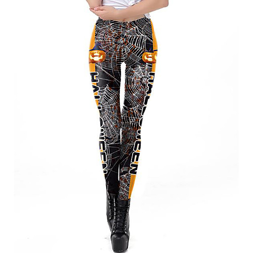 

Women's Exaggerated Breathable Slim Halloween Leggings Pants 3D Letter Ankle-Length Print High Waist Black