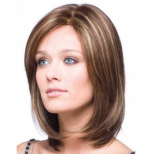 

Synthetic Wig Straight Asymmetrical Wig Short Brown Synthetic Hair Women's Silky Highlighted / Balayage Hair Exquisite Brown