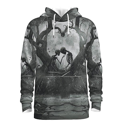 

Men's Pullover Hoodie Sweatshirt Graphic Skull Halloween Weekend 3D Print Casual Hoodies Sweatshirts Gray