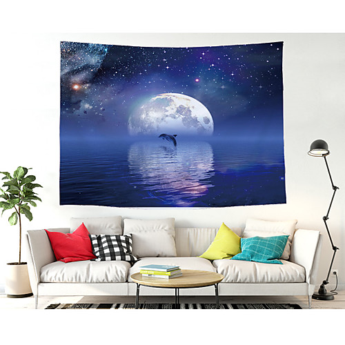 

Wall Tapestry Art Decor Blanket Curtain Picnic Tablecloth Hanging Home Bedroom Living Room Dorm Decoration Polyester Moon And Dolphins Under The Stars