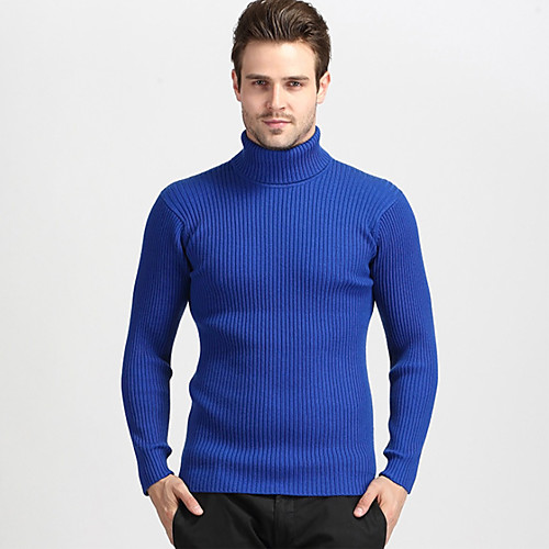 

Men's Stylish Stripe Knitted Braided Solid Color Pullover Long Sleeve Sweater Cardigans Turtleneck Winter Black Blue Purple