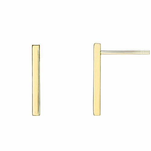 

14k yellow gold plated sterling silver post dainty mini bar stud earrings | gold earrings for women | short