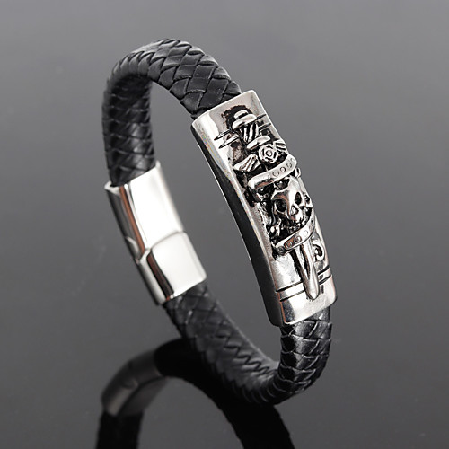 

Personalized Customized Bracelet Titanium Steel Braided Skull Daily Round 1pcs Black / Laser Engraving