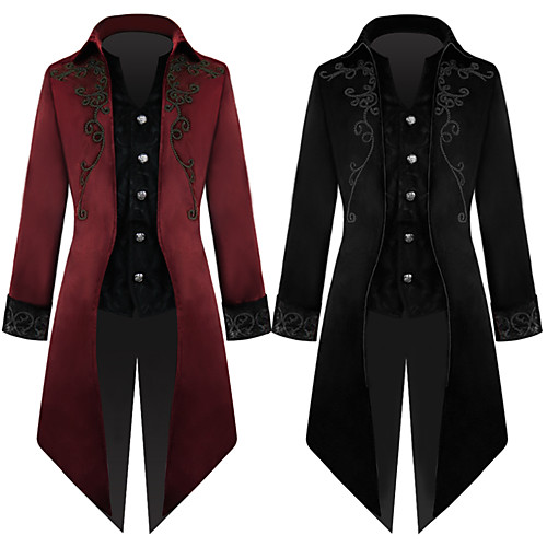 

Plague Doctor Punk & Gothic Victorian Steampunk 17th Century Winter Coat Frock Coat Trench Coat Outerwear Men's Costume Black / Red Vintage Cosplay Party Halloween Long Sleeve