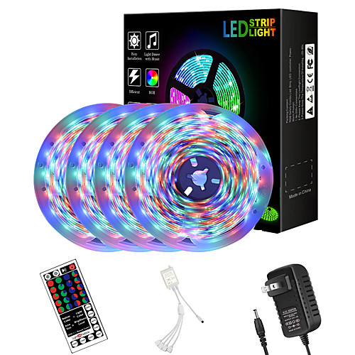 

65ft 4 x 5 Meter 2835 RGB LED Flexible Light Strip with Four Connector Integrated New IR44 Key Controller and Adapter Kit DC12V