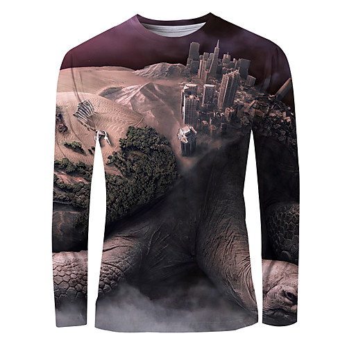 

Men's T shirt 3D Print Graphic Long Sleeve Daily Tops Basic Brown