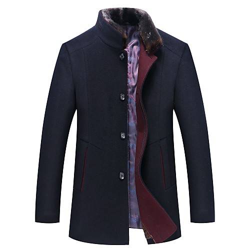 

Men's Solid Colored Basic Fall & Winter Coat Long Daily Long Sleeve Wool Coat Tops Black