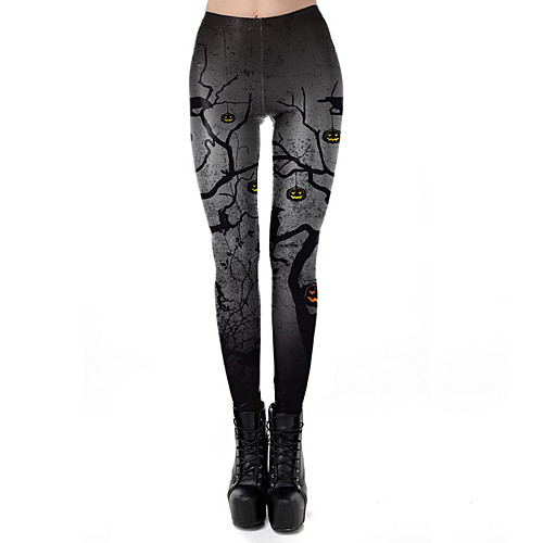 

Women's Exaggerated Breathable Halloween Leggings Pants Plants Ankle-Length Print Black