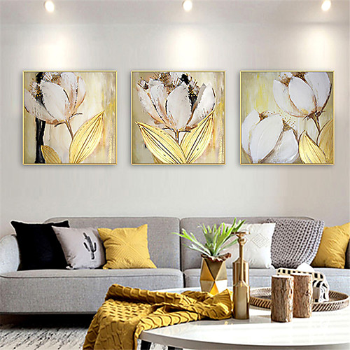 

Oil Painting Hand Painted Square Abstract Floral / Botanical Comtemporary Modern Rolled Canvas (No Frame)