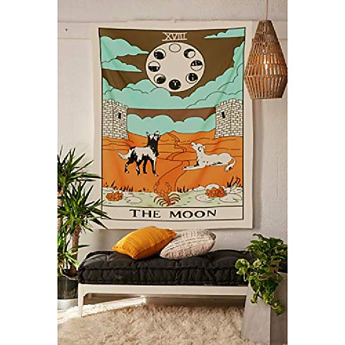 

tarot tapestry, the moon wall hanging tapestries medieval europe divination tapestry, hippie boho wall décor for dorm bedroom living room 59x 51 – moon