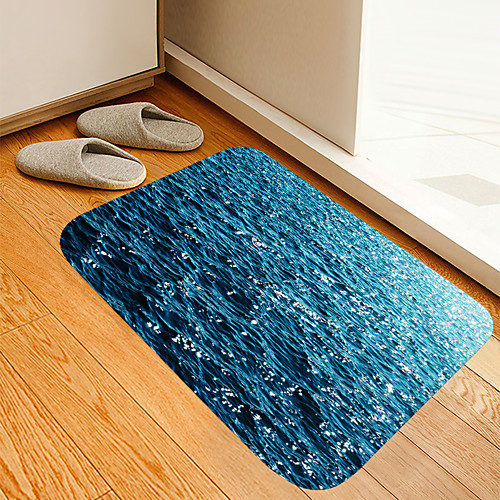 

Blue Waves Flowers Digital Printing Mats Flowers Kitten Girl Modern Bath Mats Nonwoven / Memory Foam Novelty Bathroom