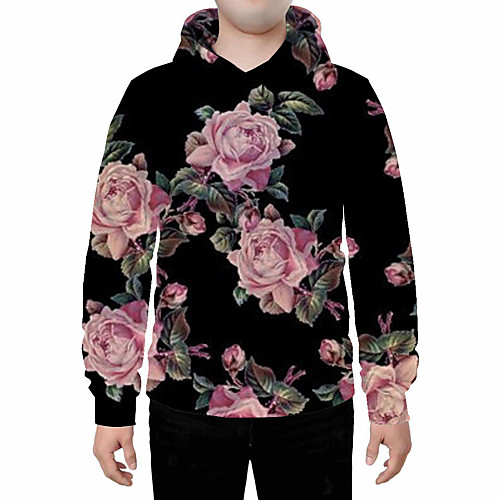 

Men's Plus Size Pullover Hoodie Sweatshirt Floral 3D Hooded Daily Going out 3D Print 3D Print Casual Hoodies Sweatshirts Black