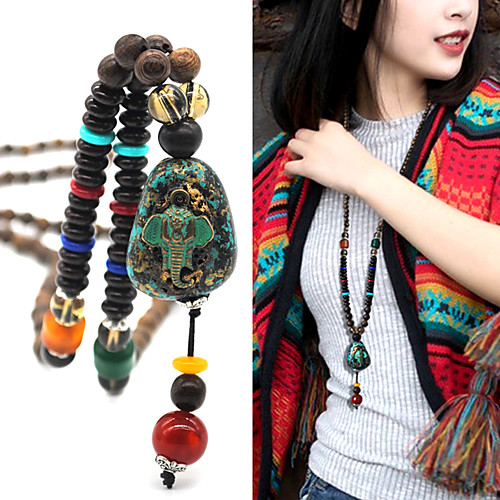 

Women's Pendant Necklace Beaded Necklace Retro Friends Precious Gemini Lucky Blessed Dainty Luxury Unique Design Ethnic Wooden Resin Alloy Brown 75 cm Necklace Jewelry 1pc For Street Sport Gift Prom