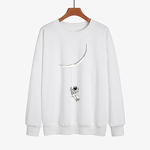

Women's Pullover Sweatshirt Astronaut Daily Other Prints Casual Hoodies Sweatshirts White Black Red