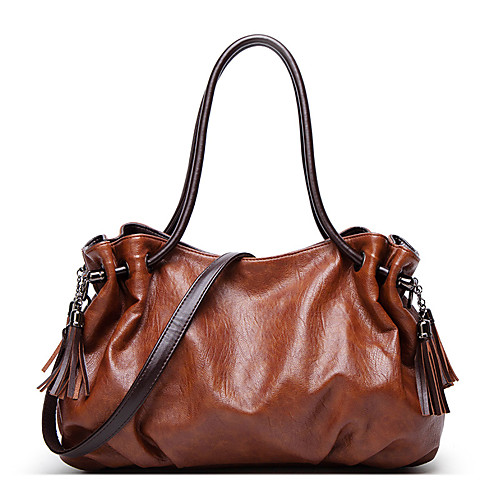 

Women's Bags PU Leather Top Handle Bag Tassel Zipper Daily Date Handbags Wine Black Brown
