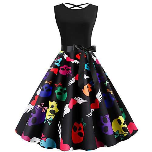 

Skeleton / Skull Dress Adults Women's Vacation Dress Halloween Halloween Festival / Holiday Polyster Black Women's Easy Carnival Costumes