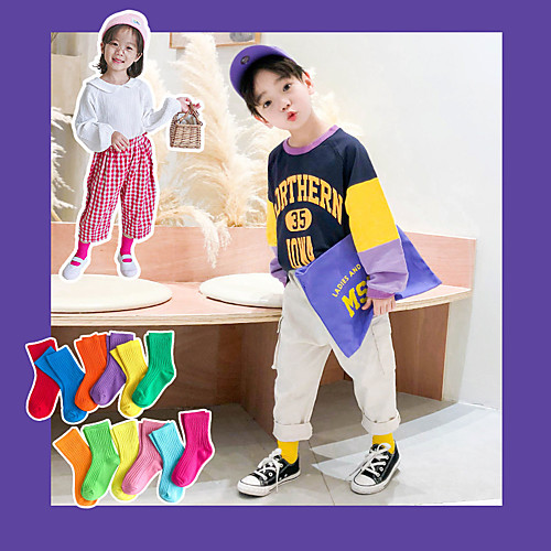 

Kids Athletic Sports Socks 1 Pair Long Boys' Girls' Crew Socks Tube Socks Breathable Sweat wicking Comfortable Gym Workout Basketball Running Skateboarding Sports Solid Colored Cotton Purple Red