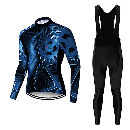 

21Grams Men's Long Sleeve Cycling Jersey with Bib Tights Winter White Black Novelty Bike Quick Dry Breathable Sports Novelty Mountain Bike MTB Road Bike Cycling Clothing Apparel / Micro-elastic