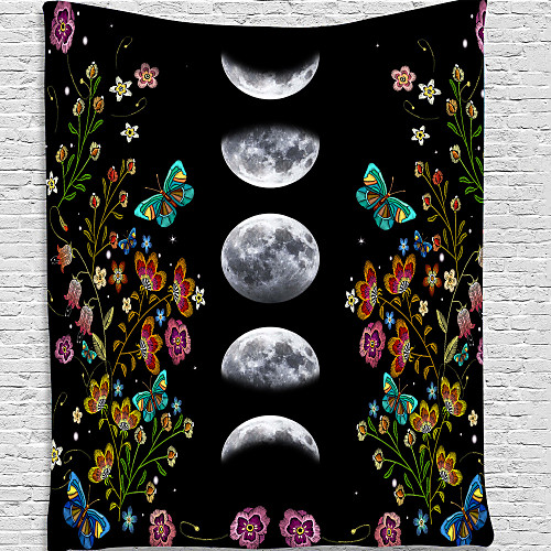 

Wall Tapestry Art Decor Blanket Curtain Picnic Tablecloth Hanging Home Bedroom Living Room Dorm Decoration Polyester Moon Butterfly Flower