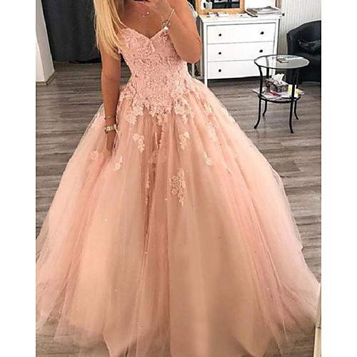 

Ball Gown Luxurious Sexy Quinceanera Formal Evening Dress Sweetheart Neckline Sleeveless Floor Length Tulle with Appliques 2021