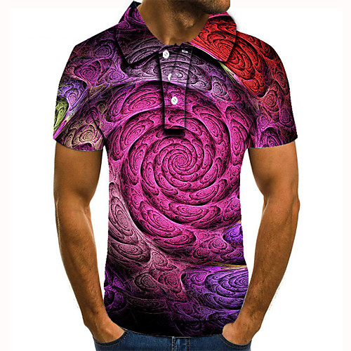 

Men's Polo 3D Print Graphic Optical Illusion Print Short Sleeve Daily Tops Basic Purple