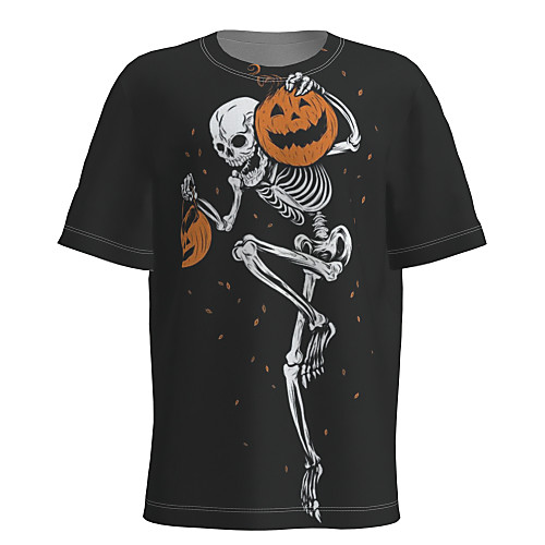 

Men's T shirt 3D Print Graphic Skull Short Sleeve Halloween Tops Basic Black