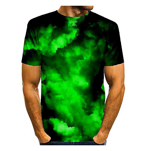 

Men's T shirt 3D Print Graphic Abstract Short Sleeve Daily Tops Basic Green