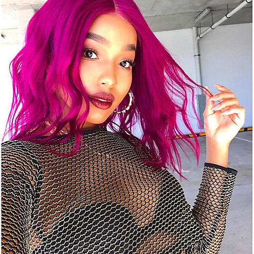 

Synthetic Wig Carrie Curl with Baby Hair Wig Medium Length Bright Purple Synthetic Hair 38-42 inch Women's Waterfall Purple