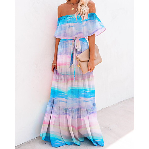 

Women's Swing Dress Maxi long Dress Black Blue Rainbow Light Blue Sleeveless Print Print Summer Strapless Hot Casual 2021 S M L XL XXL 3XL