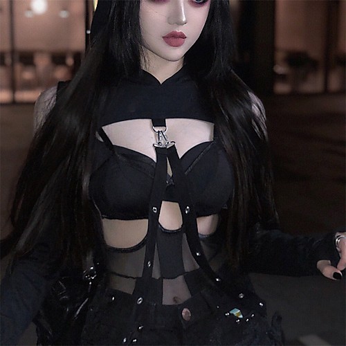 

Lady Lisa Gothic Punk & Gothic Party Costume Masquerade Women's Cotton Costume Black Vintage Cosplay Party Halloween / Top / Top
