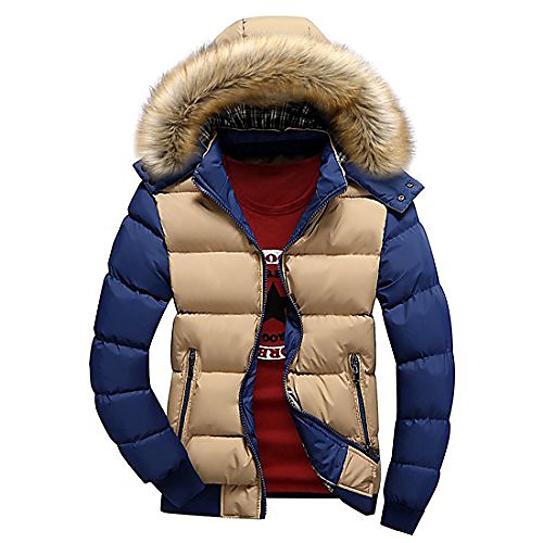 

men's winter casual outwear fur hooded qulited down jacket 4xl khaki and blue