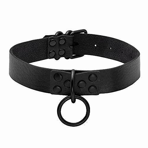 

o ring punk goth leather necklace (black) for men women