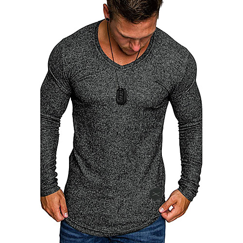 

Men's T shirt non-printing Solid Colored Long Sleeve Daily Tops Black Gray