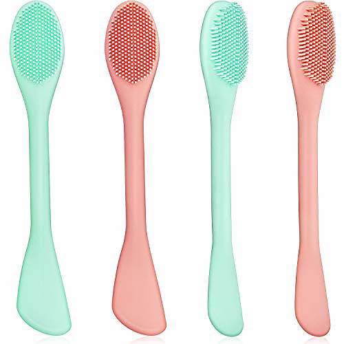 

1 piece double-ended silicone face mask brush silicone facial mask applicator brush soft silicone facial mud mask brush, cosmetic beauty tool for cream, lotion, moisturizer (green, orange)