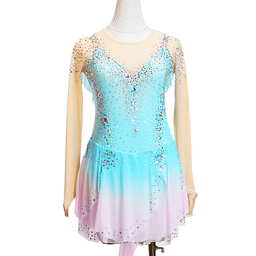 

Figure Skating Dress Women's Girls' Ice Skating Dress Mineral Green Purple Blue Glitter Patchwork Spandex High Elasticity Competition Skating Wear Handmade Crystal / Rhinestone Long Sleeve Ice / Kids