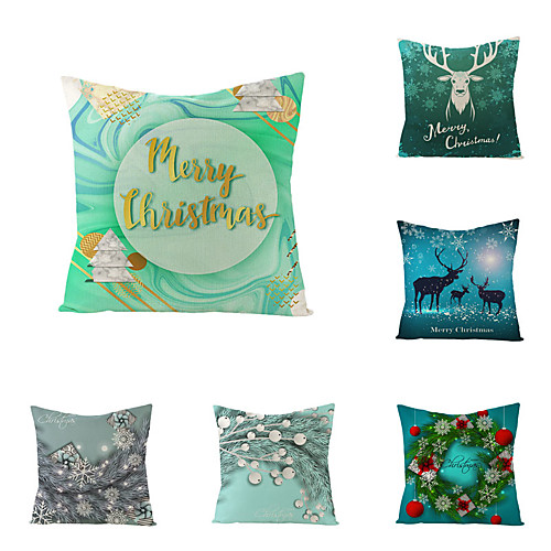 

1 Set of 6 pcs Christmas Series Decorative Linen Throw Pillow Cover 18 x 18 inches 45 x 45cm For Home Decoration Christmas Decoration
