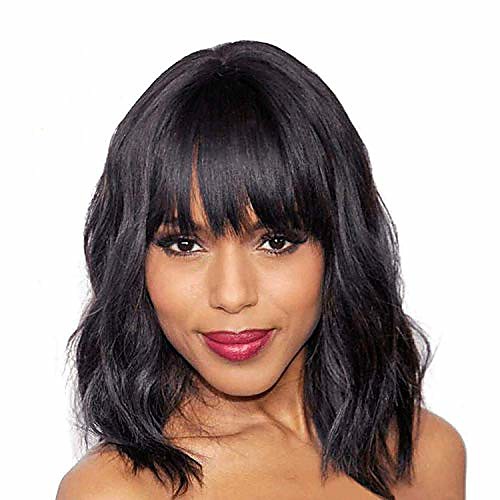 

uqinz short orange wave curly bob wig with bang shoulder length synthetic wigs for women (14 inch)