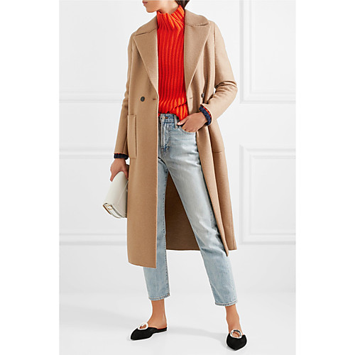 

Women's Solid Colored Basic Fall & Winter Coat Long Daily Long Sleeve Wool Coat Tops Camel