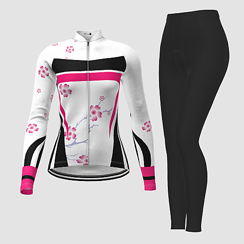

21Grams Women's Long Sleeve Cycling Jersey with Tights Winter White Novelty Floral Botanical Bike Breathable Quick Dry Moisture Wicking Sports Novelty Mountain Bike MTB Road Bike Cycling Clothing